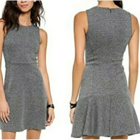 Theory Nikay D Kenmore Gray Tweed Jersey Knit Fit & Flare Mini Dress Size 4 - Picture 1 of 7